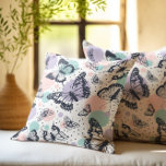 Färgformiga retrobutterflies mönster kudde<br><div class="desc">Färgfulla reflexfjädrar i ett sömlöst mönster med vit bakgrund.</div>