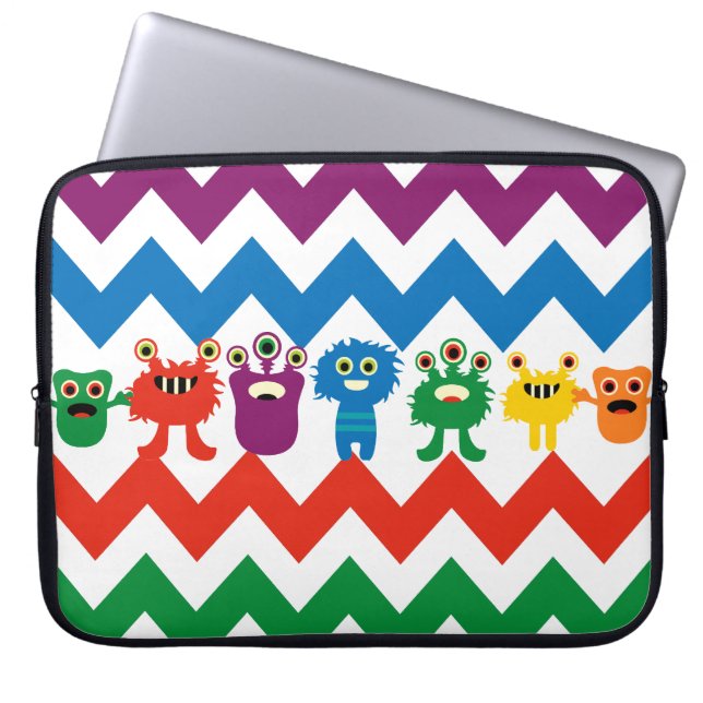 Färgformiga Roligt Monsters Cute Chevron Stripe Mö Laptop Fodral (Framsidan)