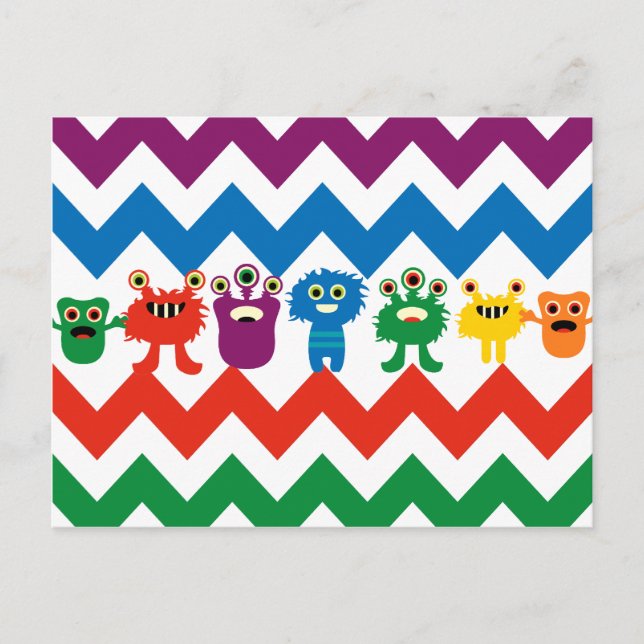 Färgformiga Roligt Monsters Cute Chevron Stripe Mö Vykort (Framsida)