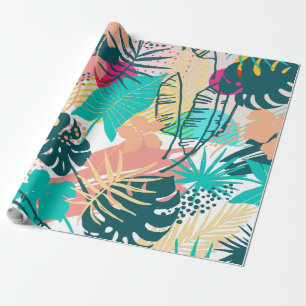 Färgformiga tropiska blommor och löv kollage presentpapper