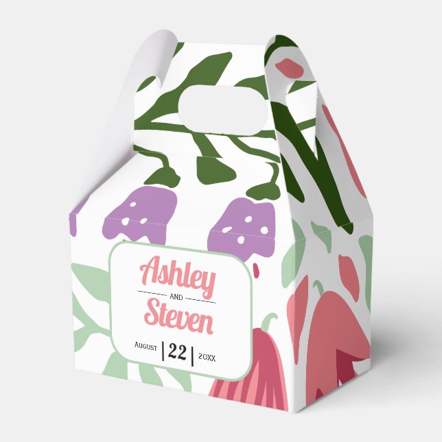 Färgformiga tropiska löv, bågmaximalistiska bröllo presentaskar (Framsidan Sidan)