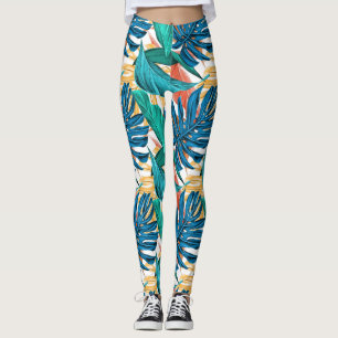 Färgformiga tropiska löv, exotisk mönster-utformni leggings