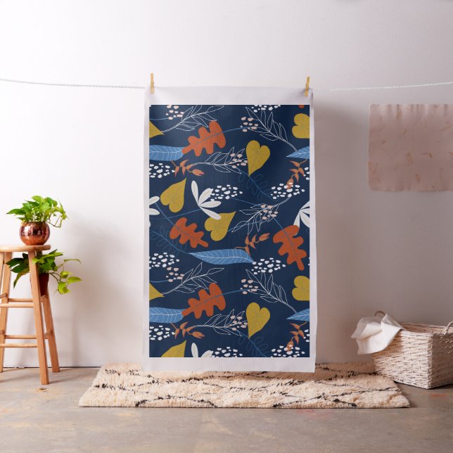 Färgformiga tropiska löv och blommor mönster tyg (In Situ)