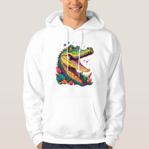 Färgformigt krokodil Porträtt Hoodie
