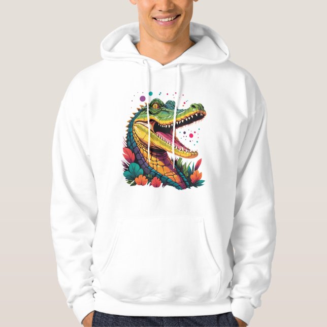 Färgformigt krokodil Porträtt Hoodie (Framsida)