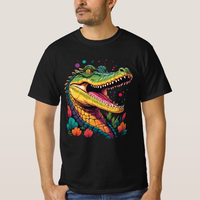 Färgformigt krokodil Porträtt T Shirt (Framsida)