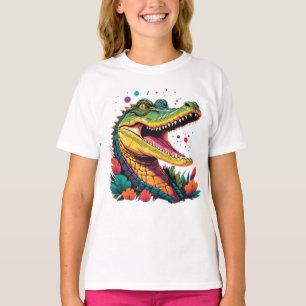 Färgformigt krokodil Porträtt T Shirt