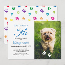 Färgfoto av Tass avtryck Blue Pet Birthday Photo Inbjudningar