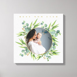 Färgfoto för grönt av färgen Cute flourish löv ram Canvastryck