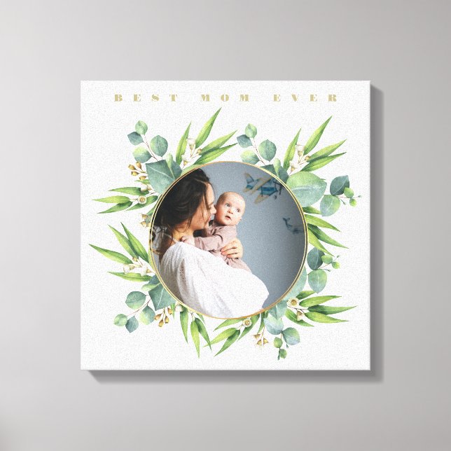 Färgfoto för grönt av färgen Cute flourish löv ram Canvastryck (Framsida)