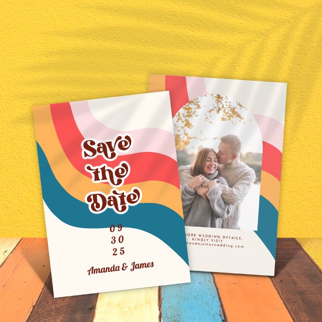 Färgfoto för Hippie Groovy Retro 70s Arch Spara Datumet (Skapare uppladdad)