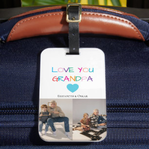 Färgfoto för "Kärlek You Grandpa"-text och -Anpass Bagagebricka