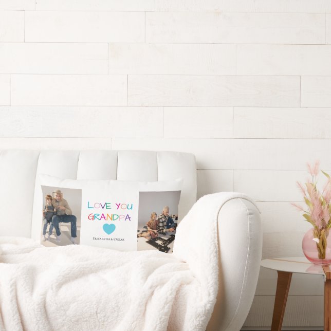 Färgfoto för "Kärlek You Grandpa"-text och -Anpass Lumbarkudde (Soffa)