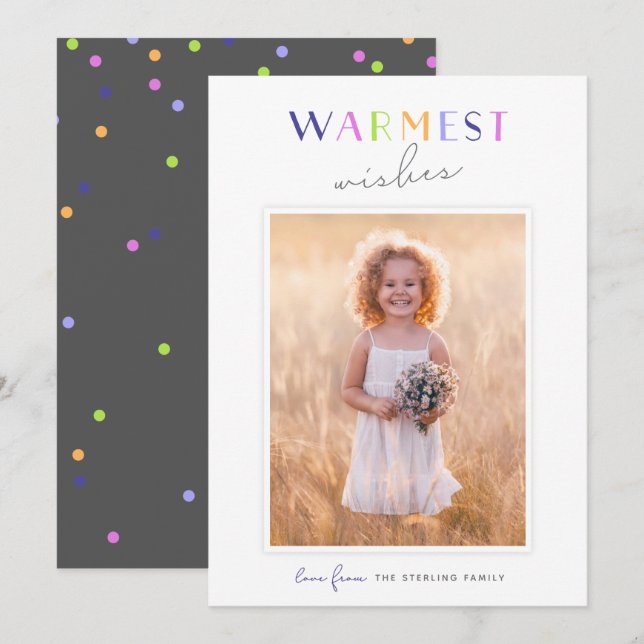 Färgfoto för "varmaste Önskemål" för Cute Typograf Julkort (Fram/baksida)