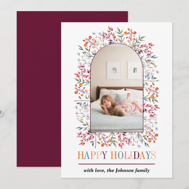 Färgfoto från Berry och löv arch, färgämnet jul Julkort (Fram/baksida)