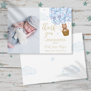 Färgfoto från Cute Blue Bubages Bear Newborn Baby Tack Kort