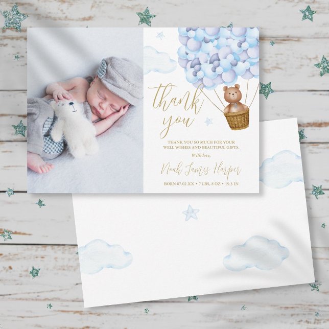 Färgfoto från Cute Blue Bubages Bear Newborn Baby Tack Kort (Skapare uppladdad)