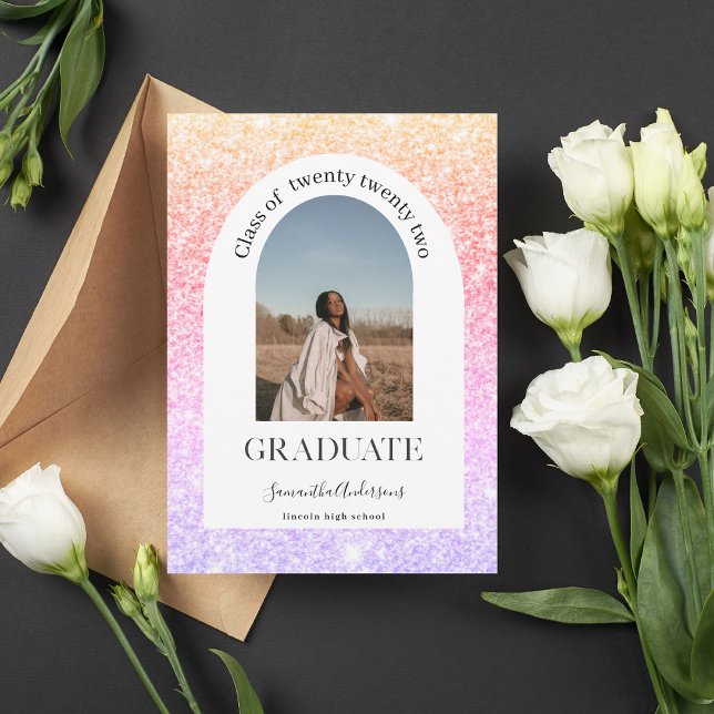 Färgfoto Studenten i Glitter Sparkles Arch Photo Inbjudningar (Skapare uppladdad)