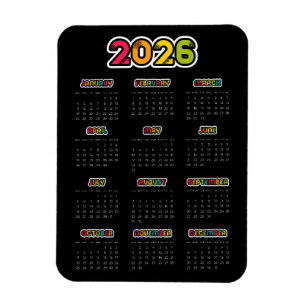 Färgfull 2025 svart kalender magnet