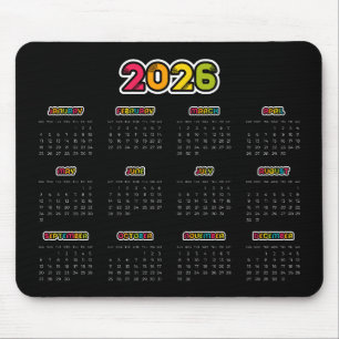 Färgfull 2025 svart kalender musmatta