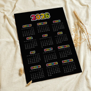 Färgfull 2025 svart kalender poster