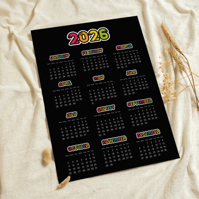 Färgfull 2025 svart kalender poster (Skapare uppladdad)