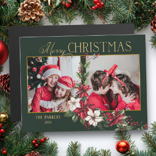 Färgfull 2-foto God jul Poinsettias