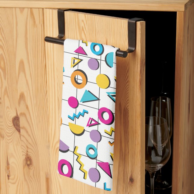 Färgfull 80-årsjubileum Retro Geometric Mönster Kökshandduk (Thirds Fold)