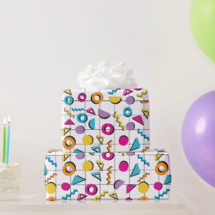 Färgfull 80-årsjubileum Retro Geometric Mönster Presentpapper