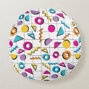 Färgfull 80-årsjubileum Retro Geometric Mönster Rund Kudde