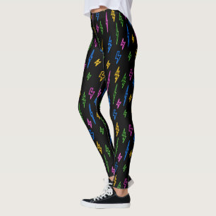 Färgfull 80:s Neon Lightning Mönster Leggings