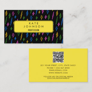 Färgfull 80-tums Retro Neon Lightning QR-kod Visitkort
