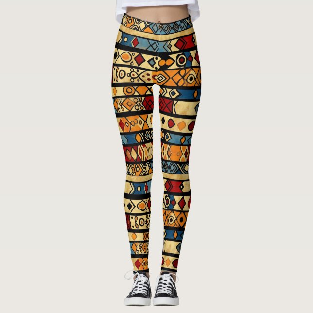 Färgfull Abstrakt Afrikas Mönster Leggings (Framsida)