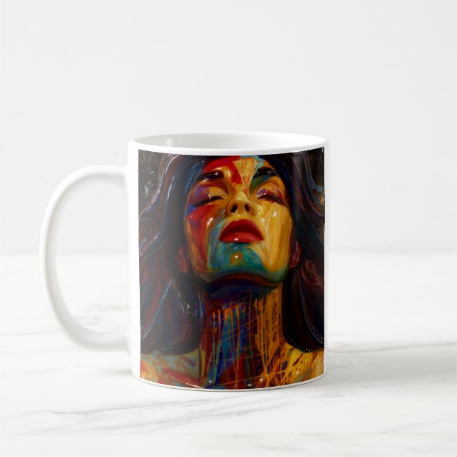 Färgfull Abstrakt Ansikte Kaffemugg (Vänster)