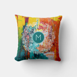 Färgfull Abstrakt Art med Mandala och Monogram Kudde
