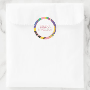 Färgfull Abstrakt Artsy Rainbow Bröllop Runt Klistermärke
