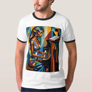 Färgfull Abstrakt Black Woman Pianist Shirt T