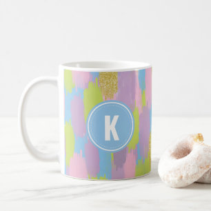 Färgfull Abstrakt Brushstrokes Mönster Monogram Kaffemugg