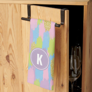 Färgfull Abstrakt Brushstrokes Mönster Monogram Kökshandduk