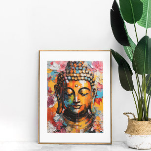 Färgfull Abstrakt-Buddha med Blommigtens dekorfärg Poster