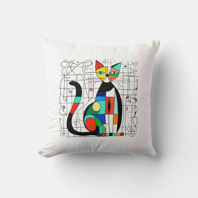 Färgfull Abstrakt Cat Art Kubism Kudde (Framsida)