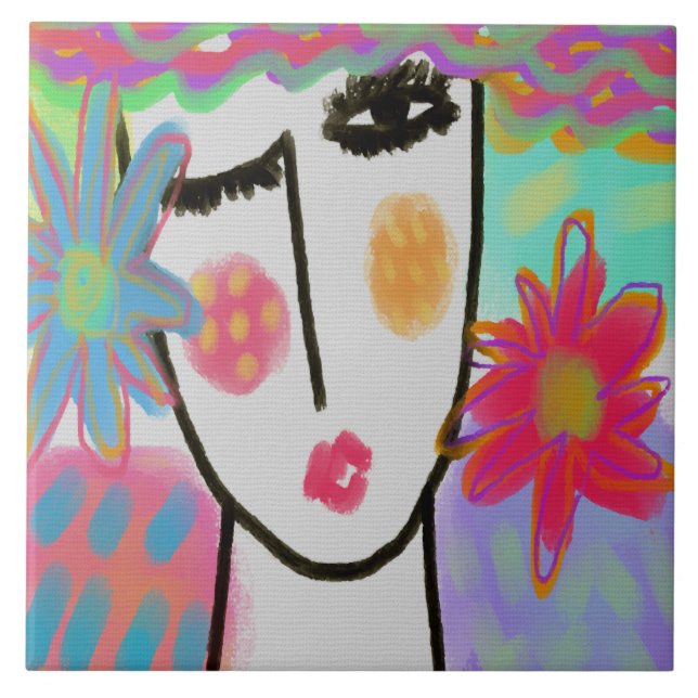 Färgfull Abstrakt Digital målning av en kvinna Kakelplatta (Framsidan)