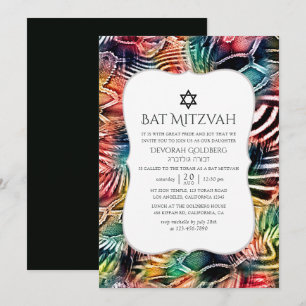 Färgfull Abstrakt Djurens Mönster Bat mitzvah Inbjudningar