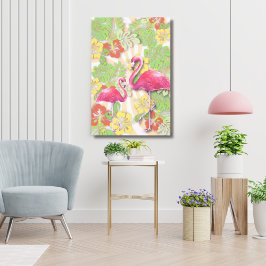 Färgfull Abstrakt Flamingo & Blommigt 24" x 36" Canvastryck