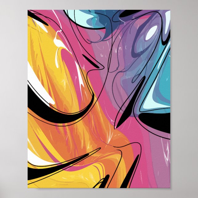 Färgfull Abstrakt Fluid Art med Vibrant Vågar Poster (Framsidan)