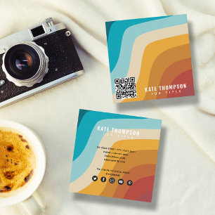Färgfull Abstrakt för retro-regnbåge Vinkar QR-kod Fyrkantigt Visitkort