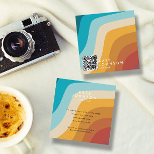 Färgfull Abstrakt för retro-regnbåge Vinkar QR-kod Fyrkantigt Visitkort