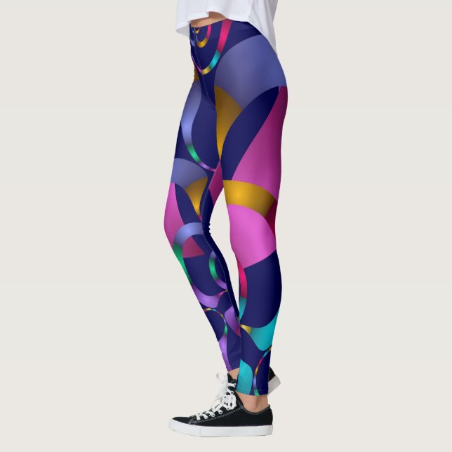 Färgfull Abstrakt Geometric Mönster Leggings (Vänster)