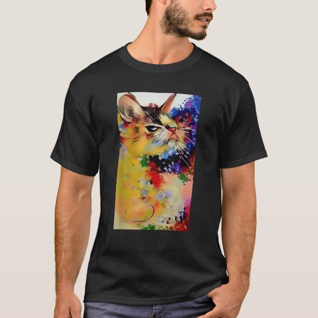 Färgfull Abstrakt Katt Vibrant Artistic Kattdjur D T Shirt (Framsida)