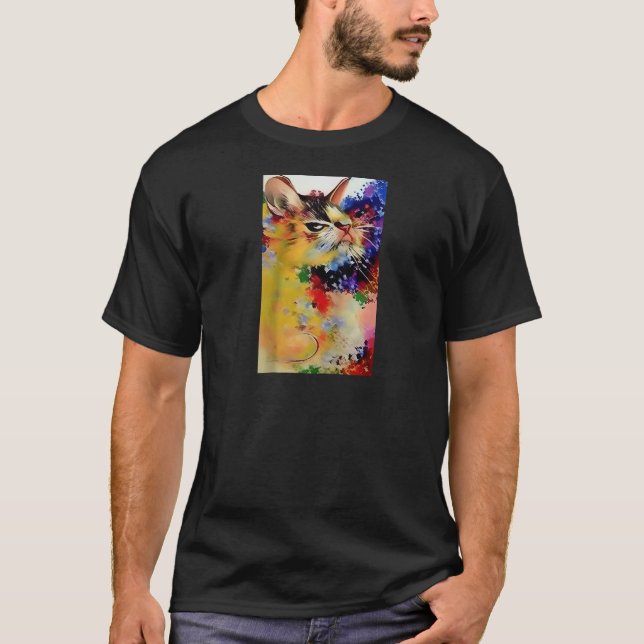 Färgfull Abstrakt Katt Vibrant Artistic Kattdjur D T Shirt (Framsida)